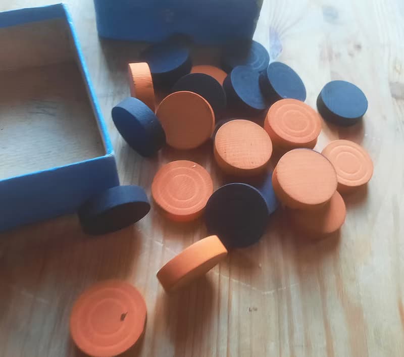Old Soviet checkers prize gift 1957 – orange black wooden draughts vintage