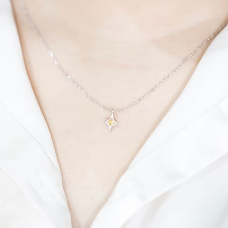 黃水晶925純銀十字星星項鍊