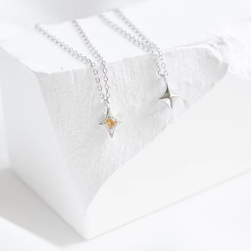 黃水晶925純銀十字星星項鍊