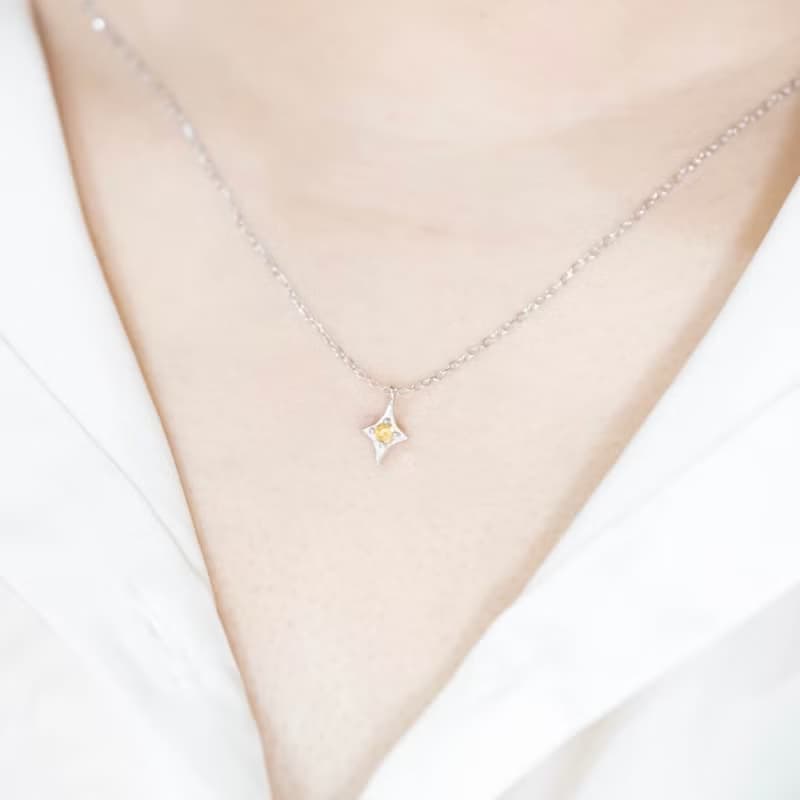 黃水晶925純銀十字星星項鍊
