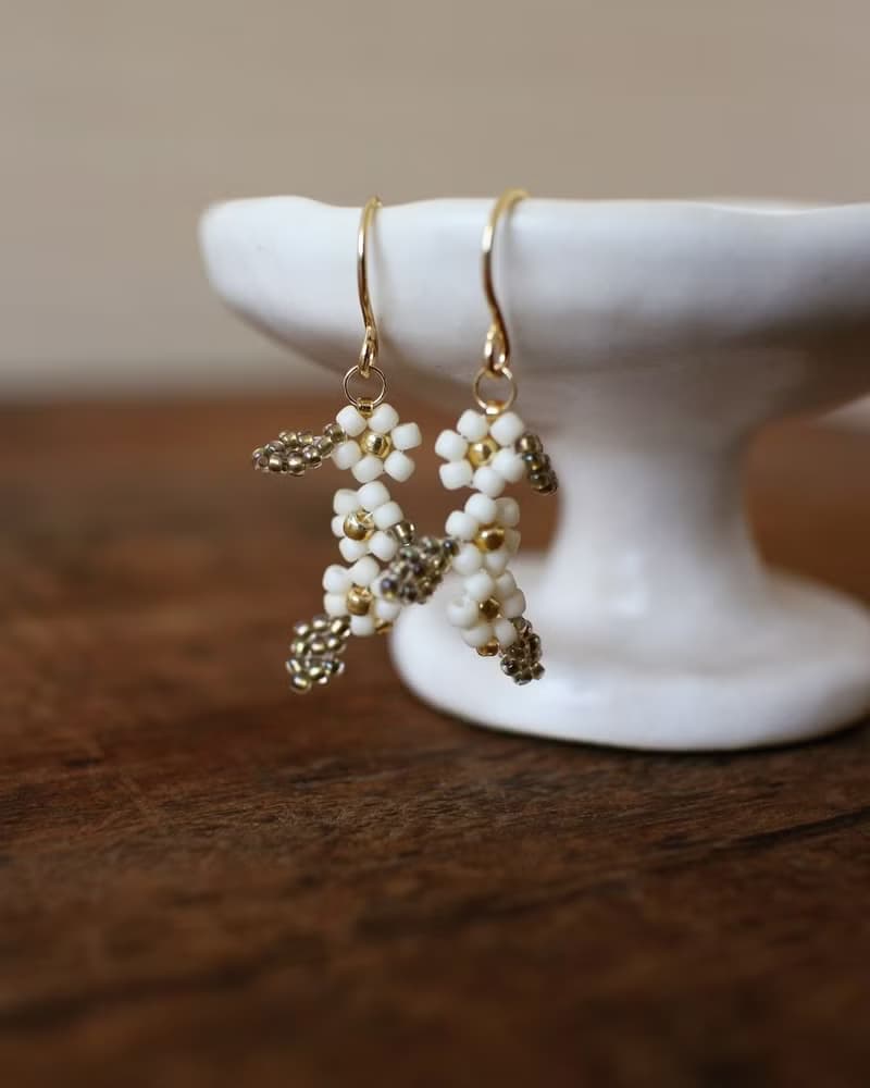 串珠耳飾_日日春/褐色葉子/beading earing