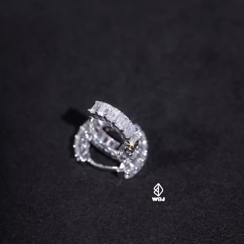 Wbj 純銀滿圈鑲嵌祖母綠型方型莫桑鑽耳環