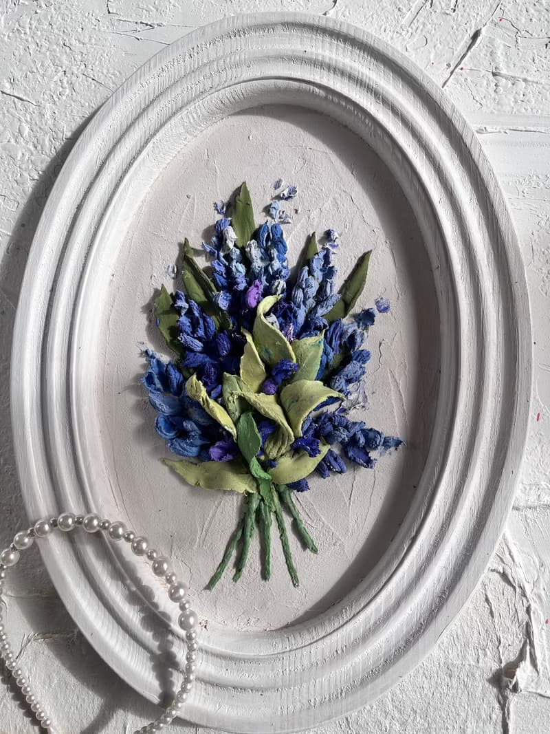 Lilac sculptural painting 3d blue flowers art Sculpture flowers 3d floral art