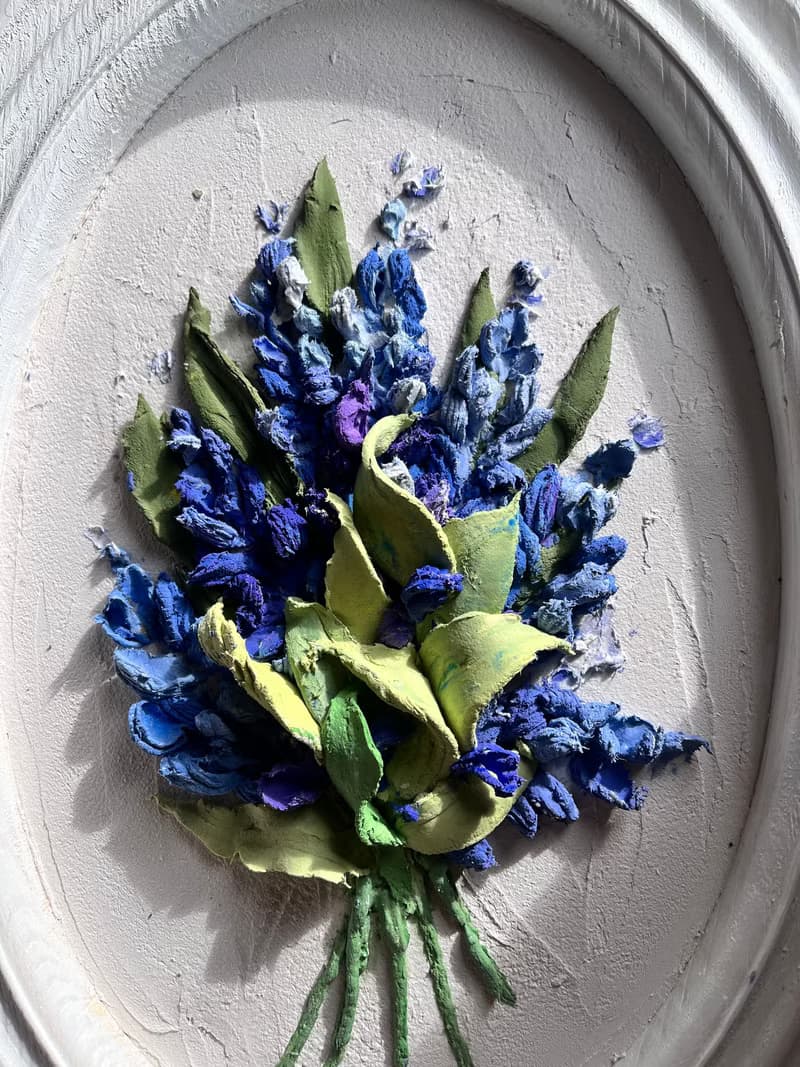 Lilac sculptural painting 3d blue flowers art Sculpture flowers 3d floral art