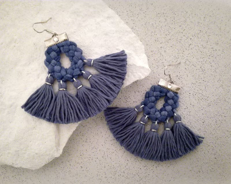 Bohemian Fringe Earrings Denim Blue Tassels Gift for Girlfriend