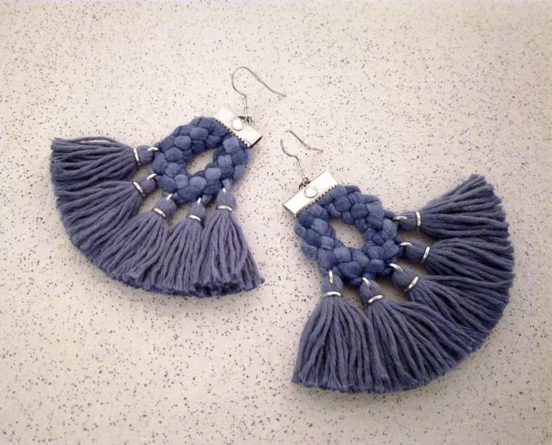 Bohemian Fringe Earrings Denim Blue Tassels Gift for Girlfriend