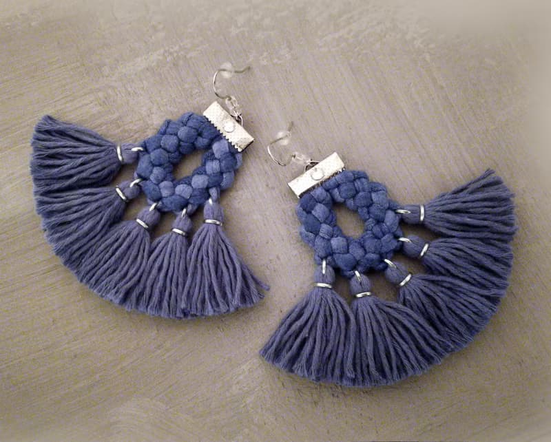 Bohemian Fringe Earrings Denim Blue Tassels Gift for Girlfriend
