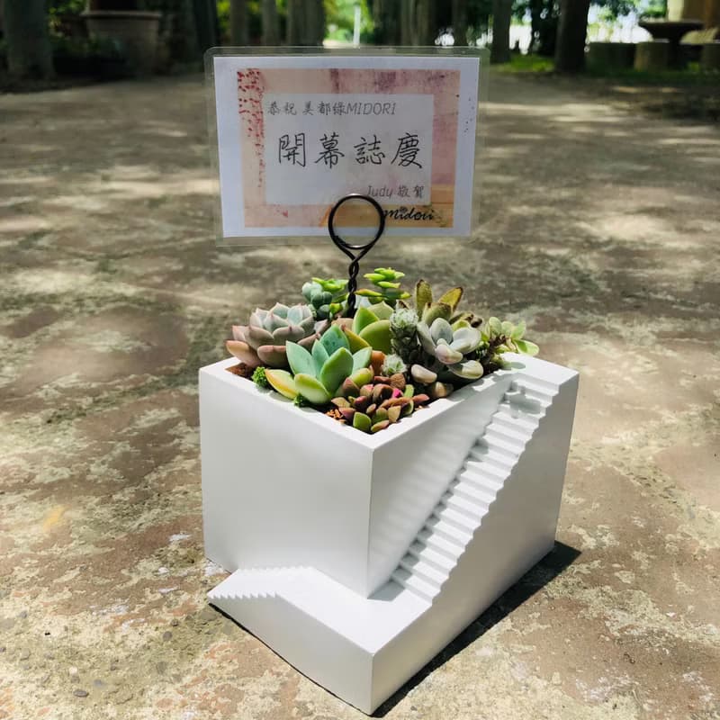 【送禮盆栽】多肉植物/純手工方形樓梯造型水泥盆2色(白/灰)
