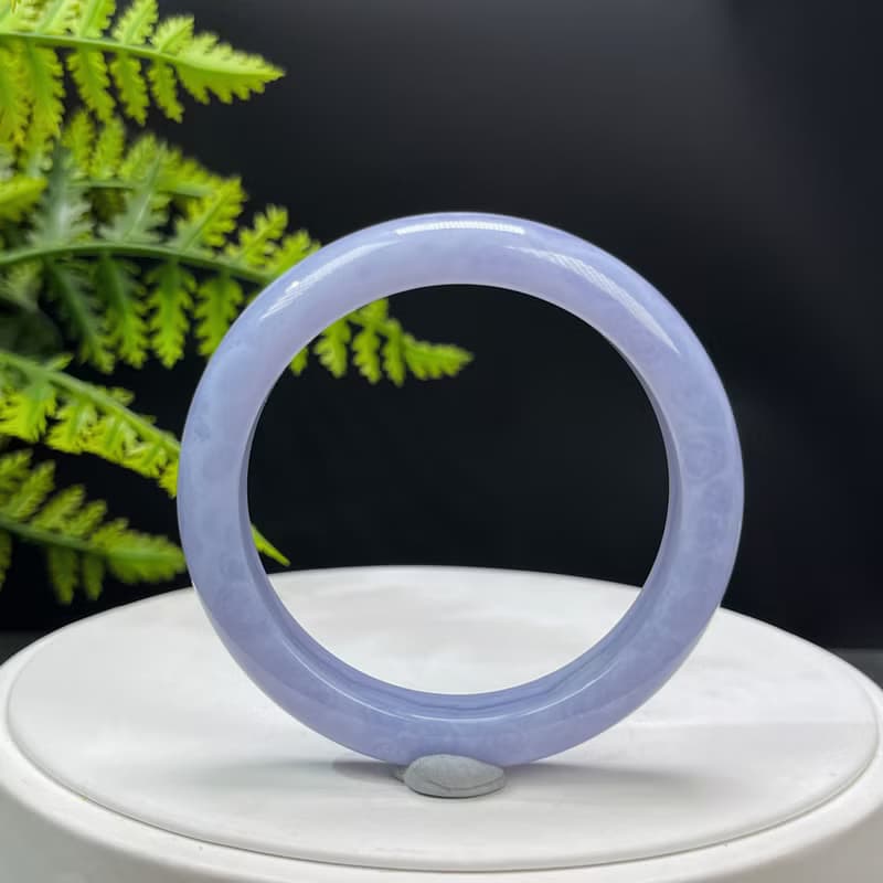 收藏級 藍紋瑪瑙手镯 56MM 高冰玉化千層奶藍色玉髓手環 保護平安