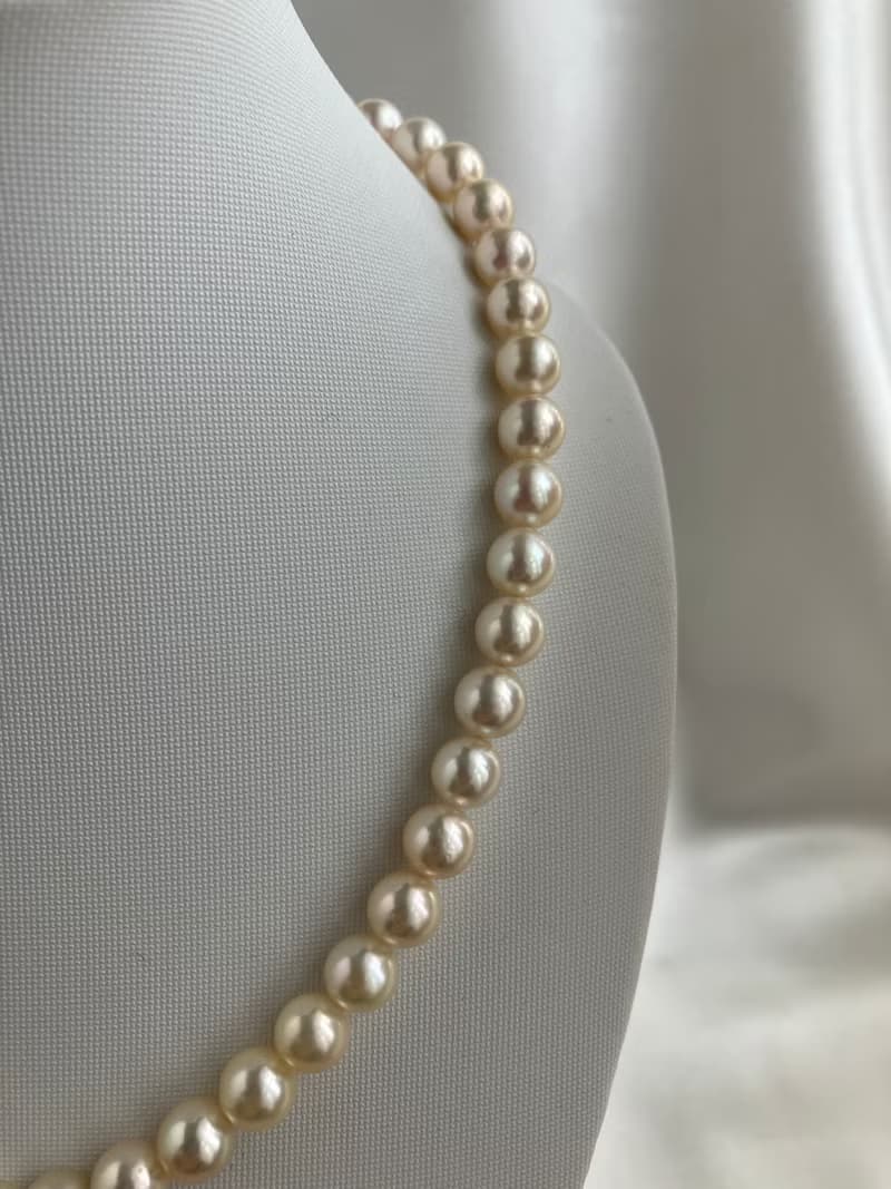 福利品 高貴香檳色akoya珍珠 7.5mm akoya珠串 海水珍珠 禮服配飾