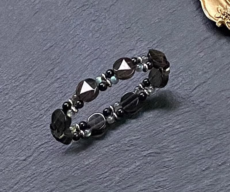 招財開運-冰曜石x拉長石x黑曜石 鈦鋼手排 旺愛情 避邪防小人