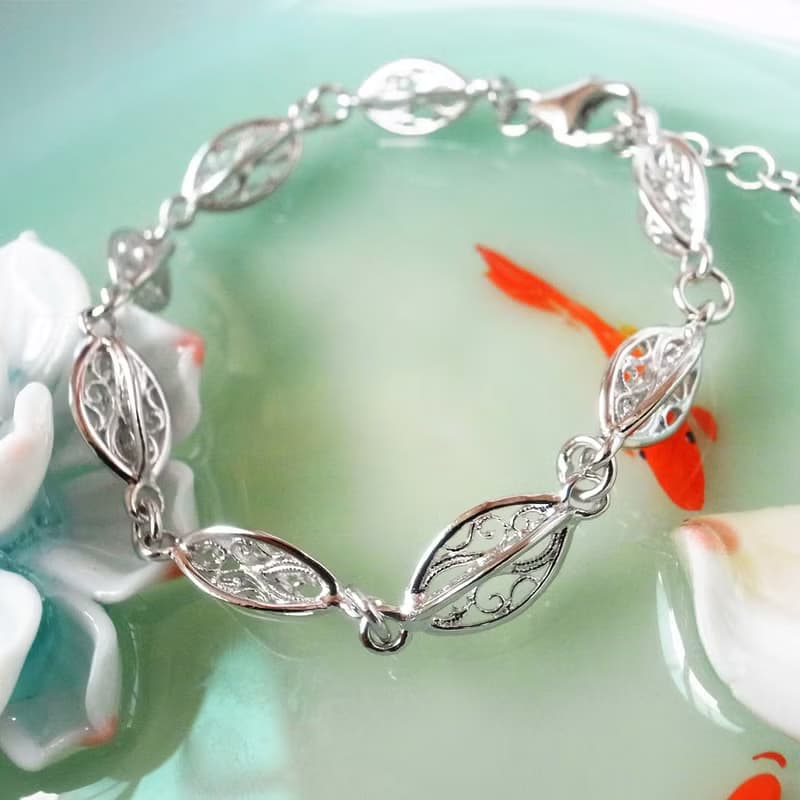 +古典鏤花+ 925純銀飾 復古縷空蕾絲立體串花手鍊 可訂製玫瑰金色