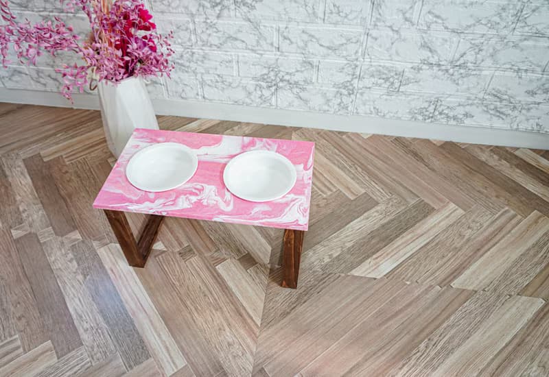 フルイドアート(ピンク)フードスタンド　フードボウル　食器スタンド　小型犬　中型犬　ネコ　木製　オーダー可能