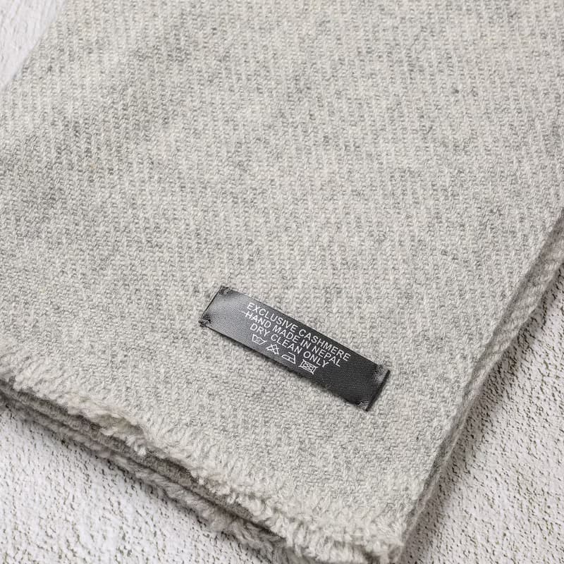 【窄版】喀什米爾羊毛圍巾 無染原色淺灰 脖圍 手工機織