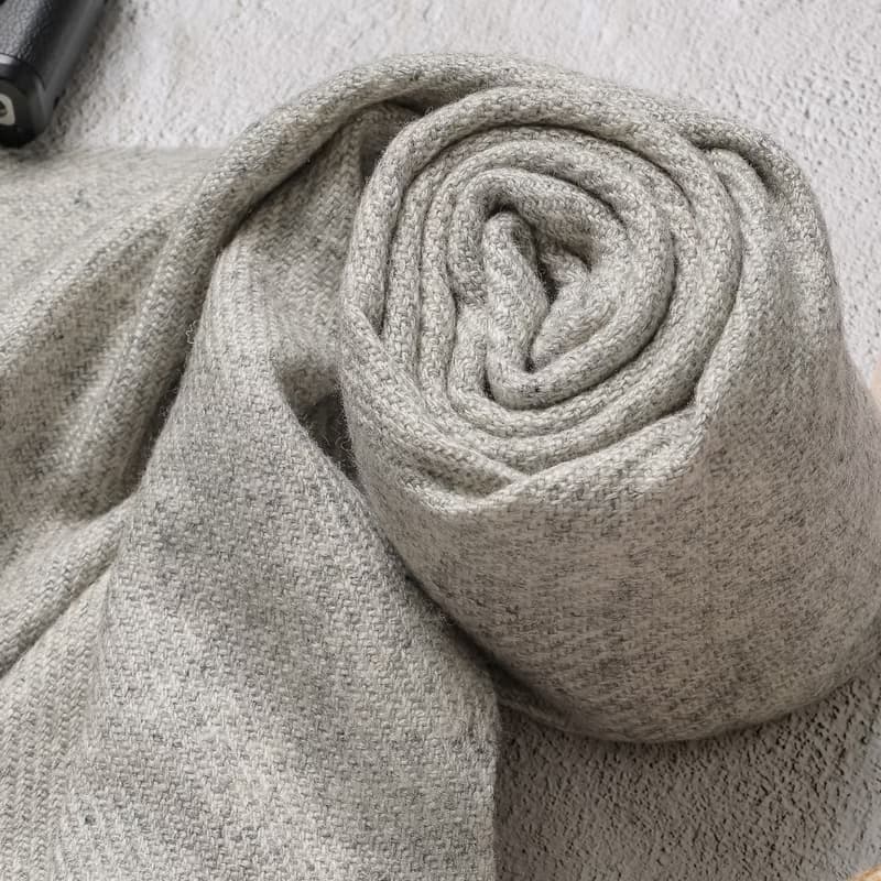 【窄版】喀什米爾羊毛圍巾 無染原色淺灰 脖圍 手工機織