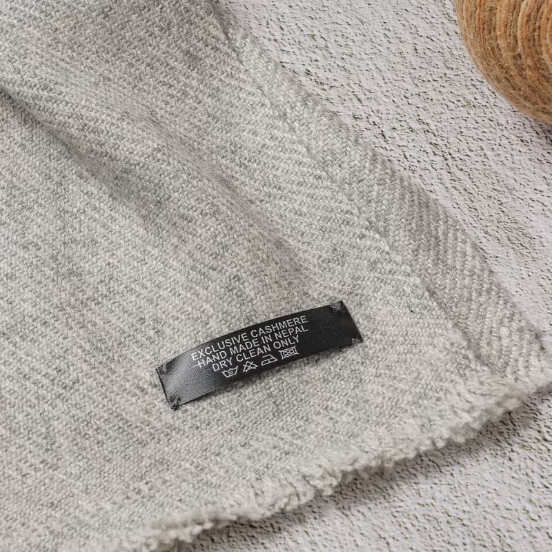 【窄版】喀什米爾羊毛圍巾 無染原色淺灰 脖圍 手工機織