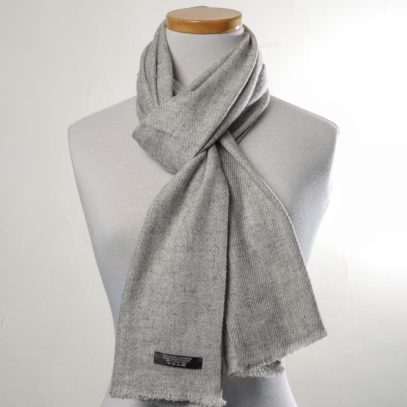【窄版】喀什米爾羊毛圍巾 無染原色淺灰 脖圍 手工機織