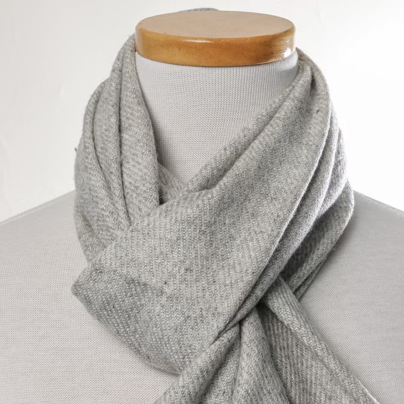 【窄版】喀什米爾羊毛圍巾 無染原色淺灰 脖圍 手工機織