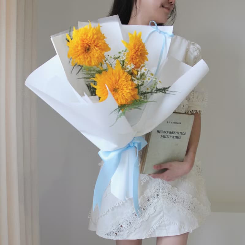 3朵泰迪熊向日葵 鮮花花束 畢業花束