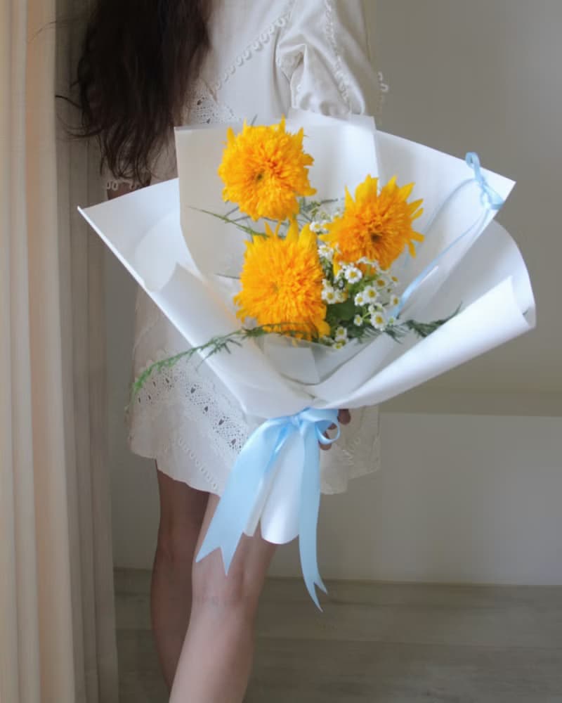 3朵泰迪熊向日葵 鮮花花束 畢業花束