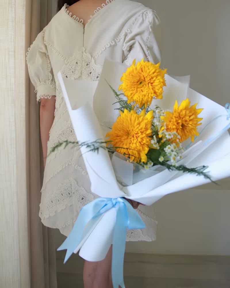 3朵泰迪熊向日葵 鮮花花束 畢業花束