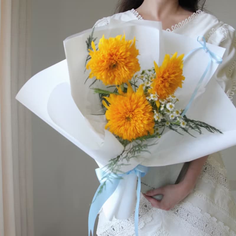 3朵泰迪熊向日葵 鮮花花束 畢業花束