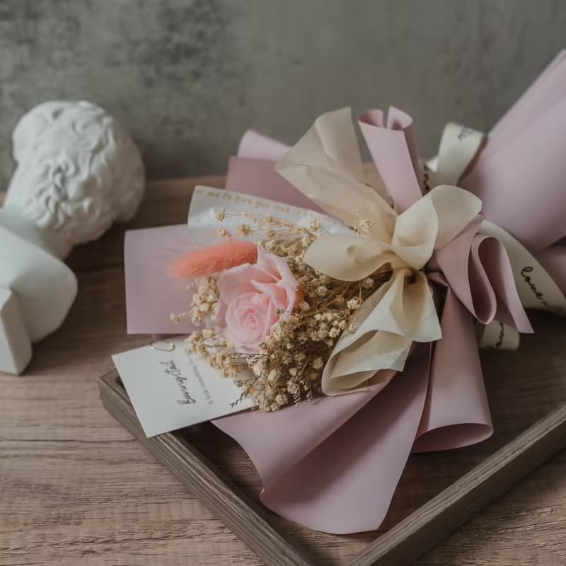 /小型永生花束/ AURORA 嫩粉 永生花 情人節套組 生日禮物 情人節