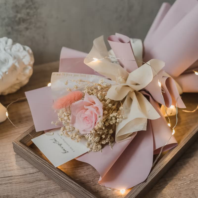 /小型永生花束/ AURORA 嫩粉 永生花 情人節套組 生日禮物 情人節