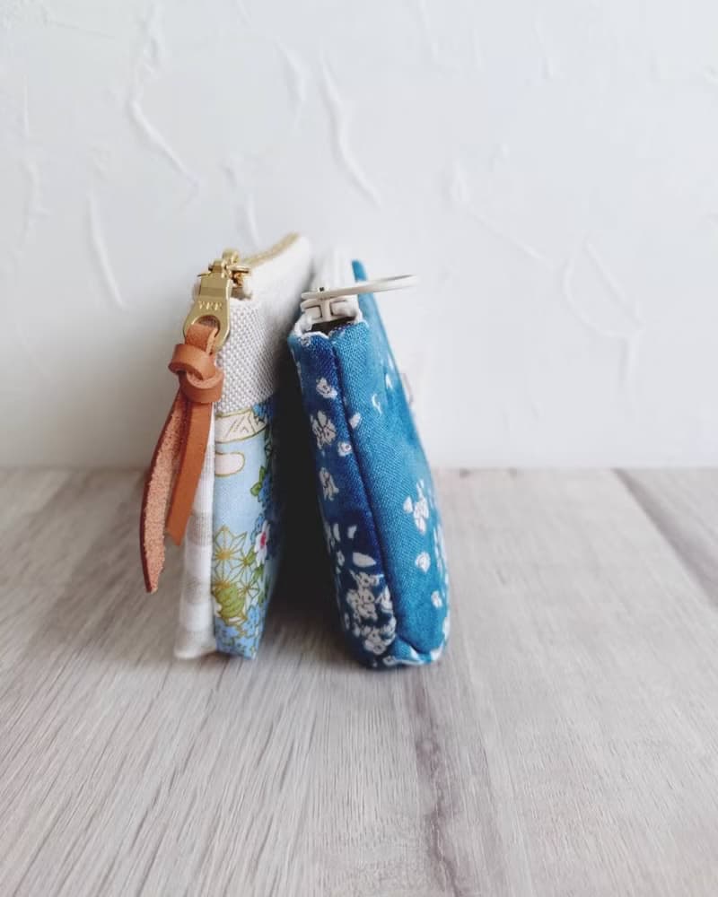 【FWL/雙層小錢包】靛藍綠花海 亞麻 日本帆布 法國先染條紋布