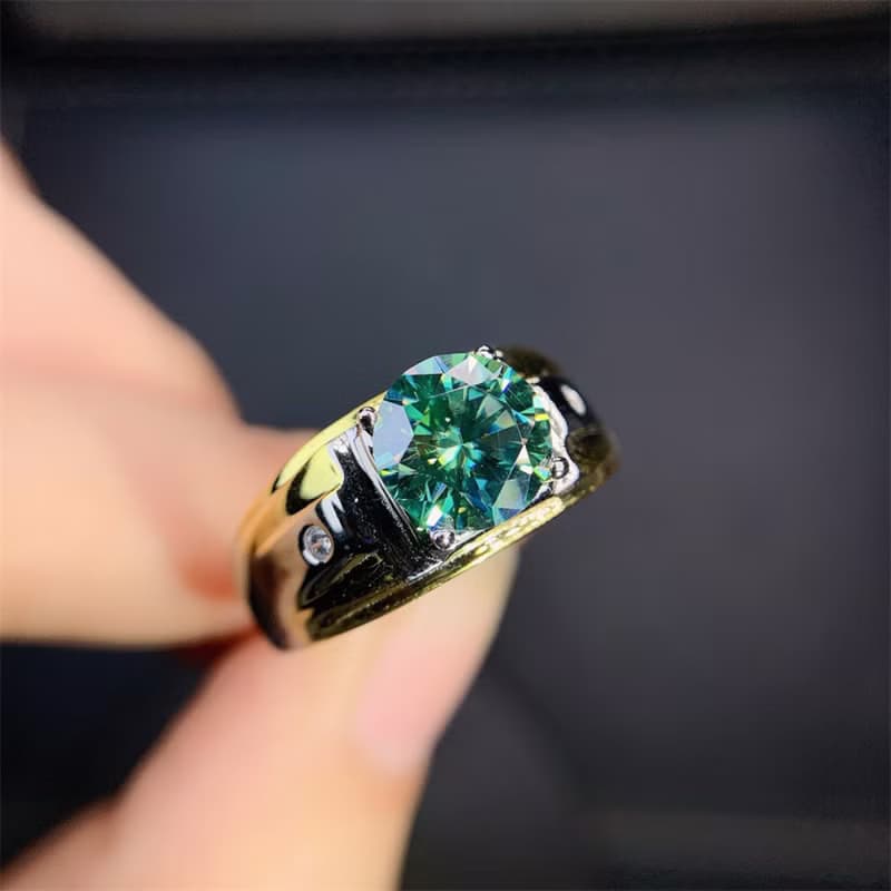 Moissanite Men's Ring, 2 Ct Green Moissanite Ring, Moissanite Silver Ring