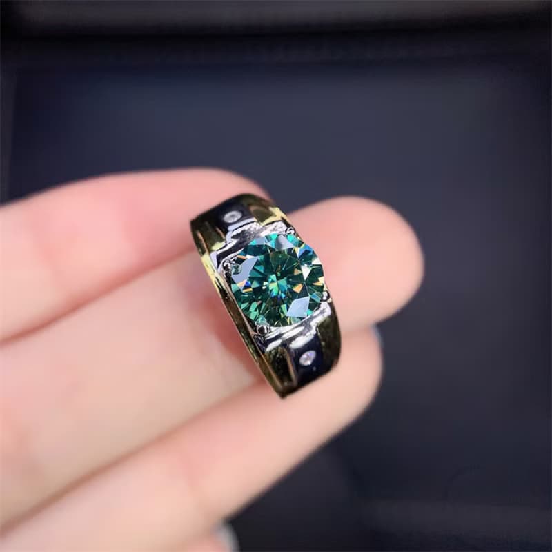 Moissanite Men's Ring, 2 Ct Green Moissanite Ring, Moissanite Silver Ring
