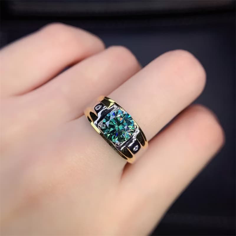 Moissanite Men's Ring, 2 Ct Green Moissanite Ring, Moissanite Silver Ring