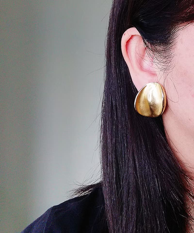vintage jewelry  典雅金色雲彩意象 夾式耳環