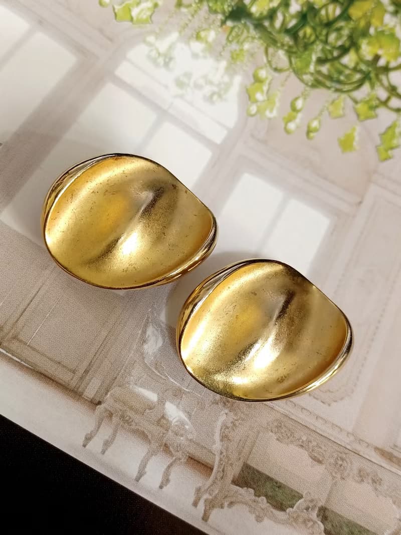 vintage jewelry  典雅金色雲彩意象 夾式耳環