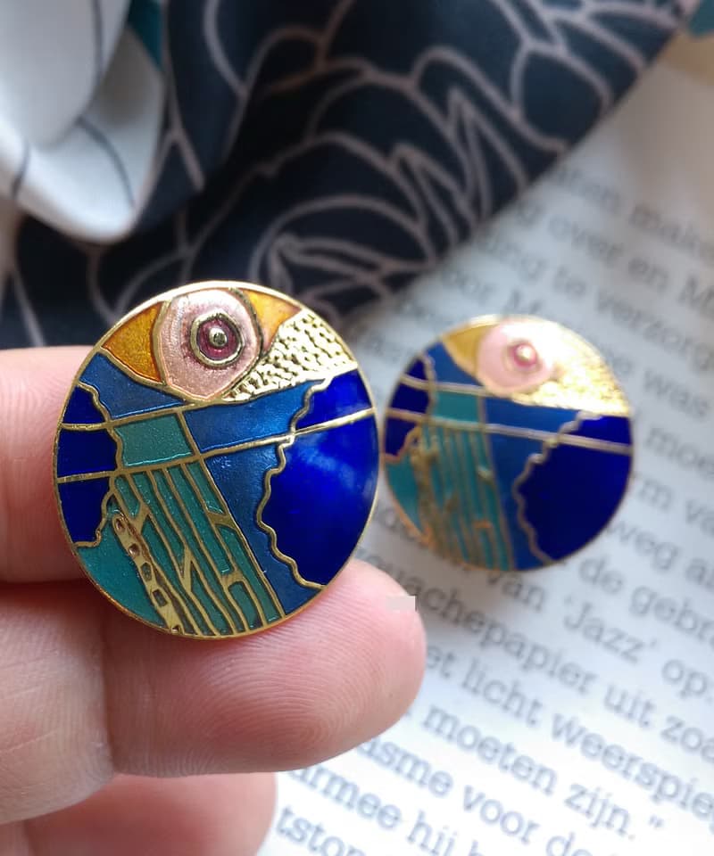 Vintage Jewelry 西洋古董飾品 景泰藍 藍色調 浮生意象 夾式耳環