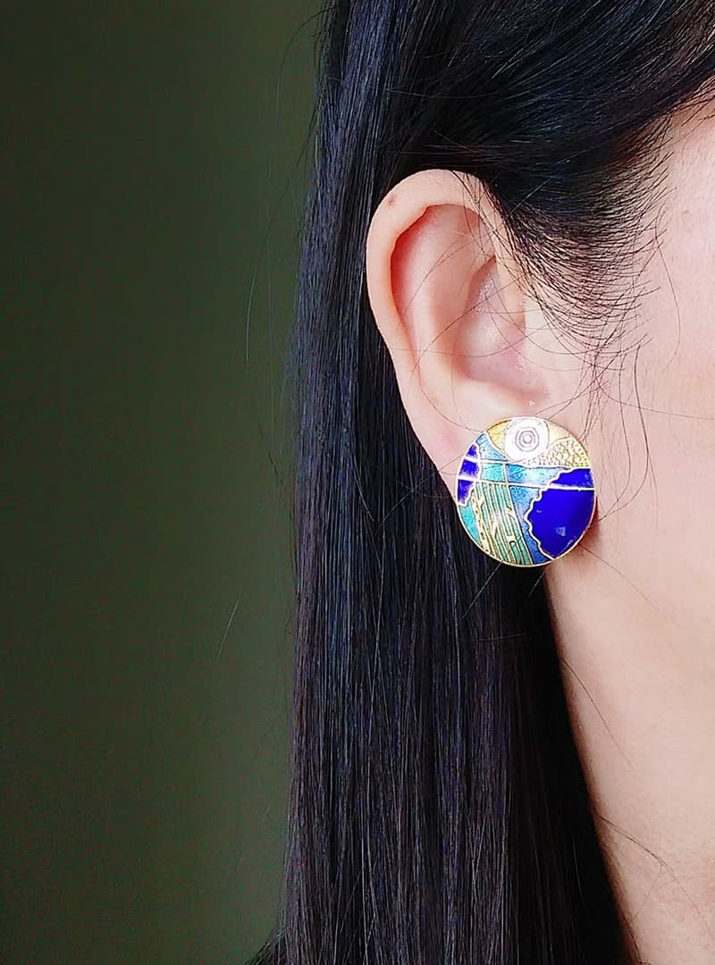 Vintage Jewelry 西洋古董飾品 景泰藍 藍色調 浮生意象 夾式耳環