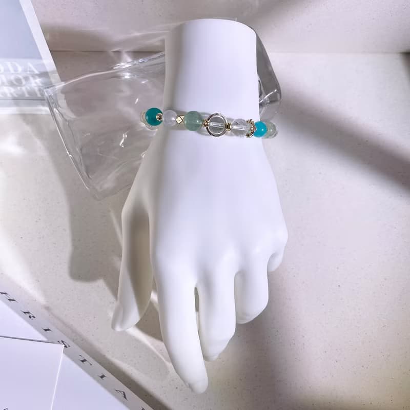 挪威森林—湖泊 托帕石|天河石|葡萄石|綠草莓晶|水晶手鍊A24-2