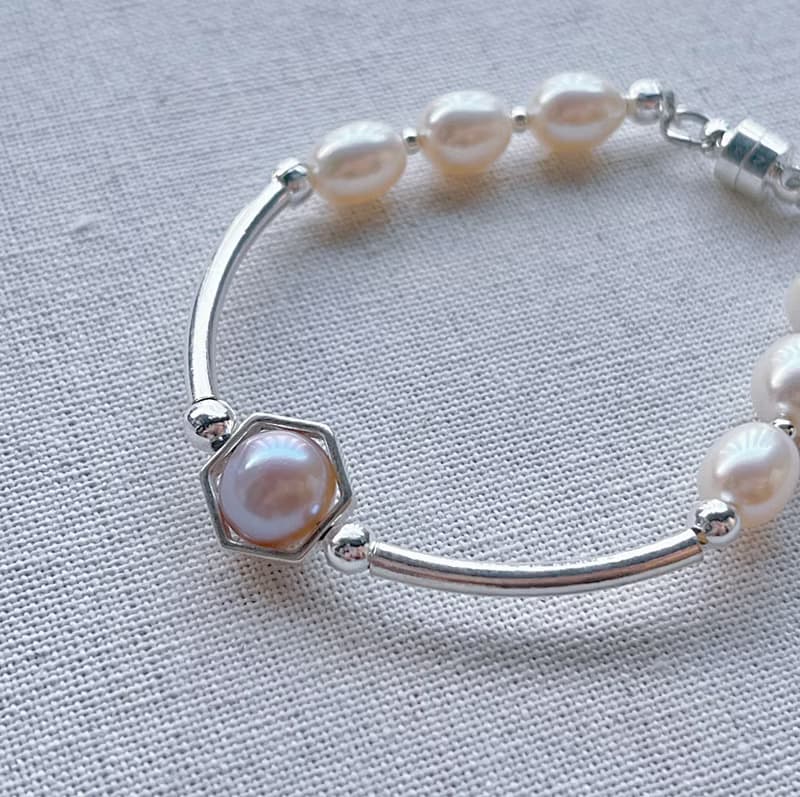 優雅紫天然珍珠純銀手鍊