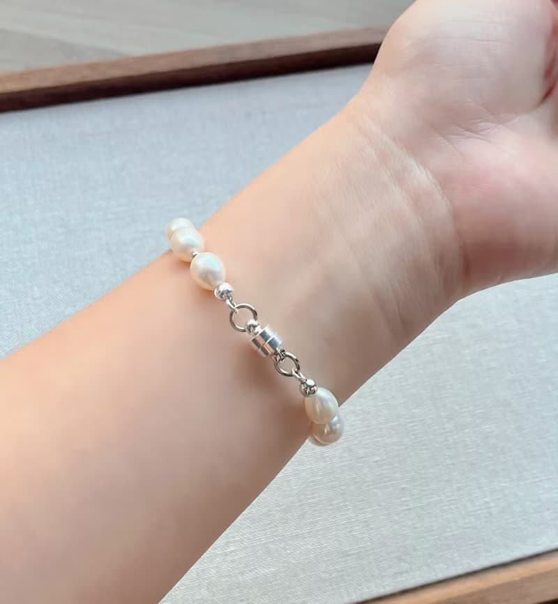 優雅紫天然珍珠純銀手鍊