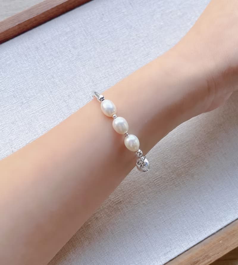 優雅紫天然珍珠純銀手鍊