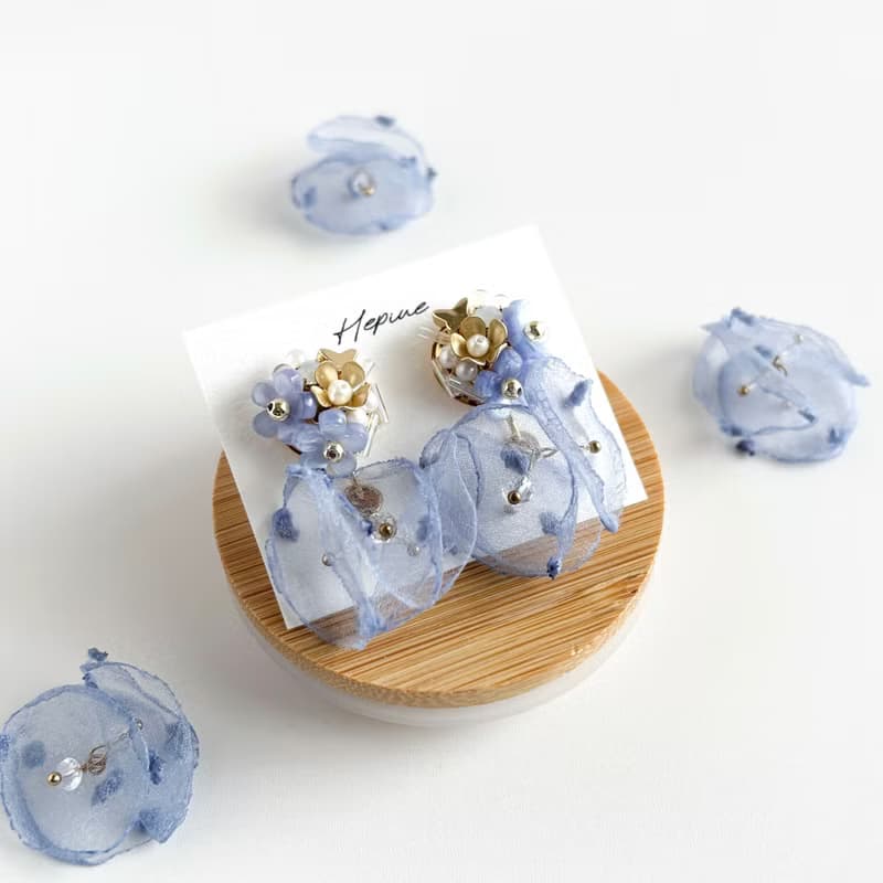 Bloom Veil (Blue): earring耳夾 / pierce耳釘