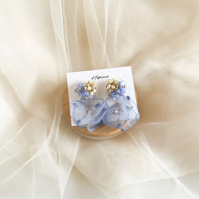 Bloom Veil (Blue): earring耳夾 / pierce耳釘