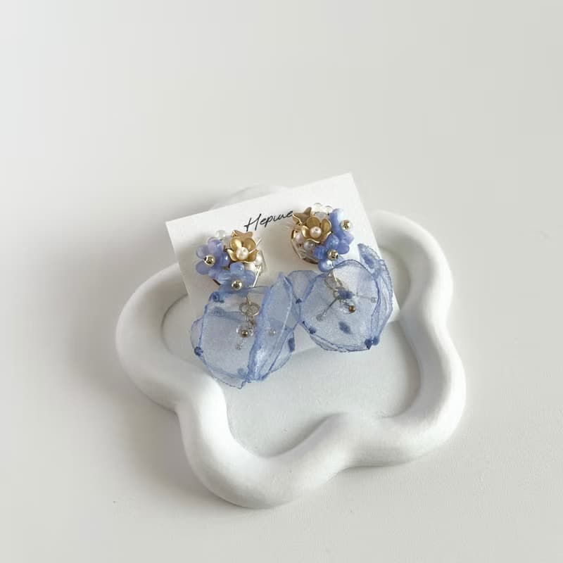Bloom Veil (Blue): earring耳夾 / pierce耳釘