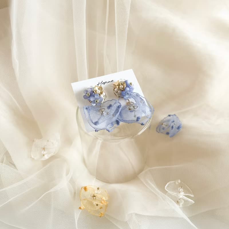 Bloom Veil (Blue): earring耳夾 / pierce耳釘