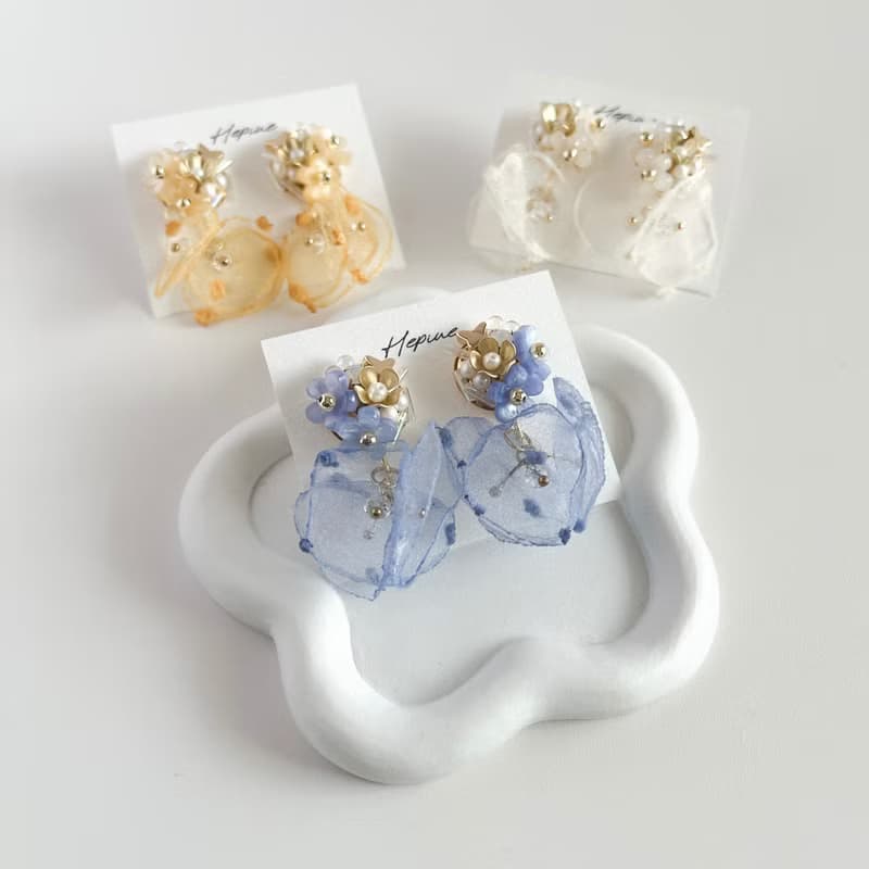 Bloom Veil (Blue): earring耳夾 / pierce耳釘