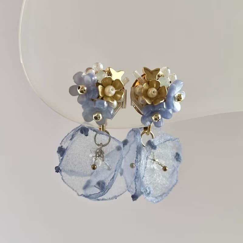 Bloom Veil (Blue): earring耳夾 / pierce耳釘