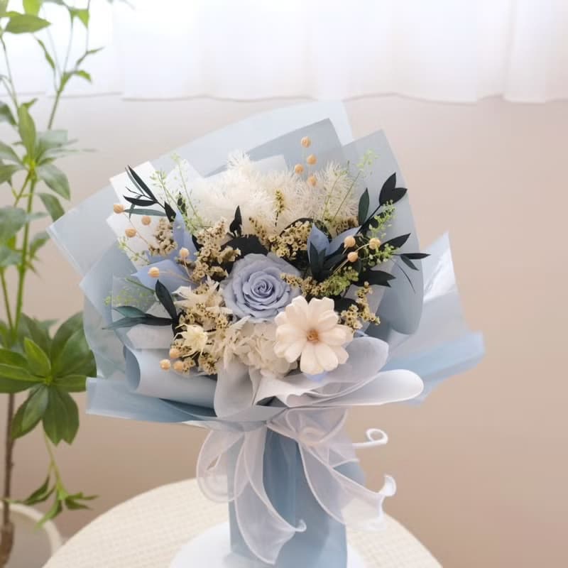 甜甜日子永生花束 / 藍白色系