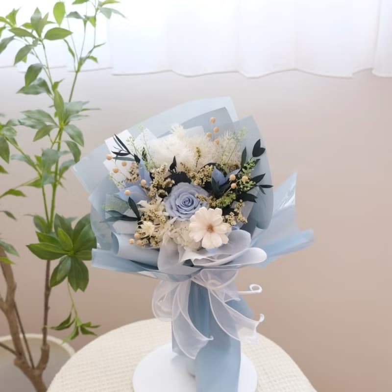 甜甜日子永生花束 / 藍白色系