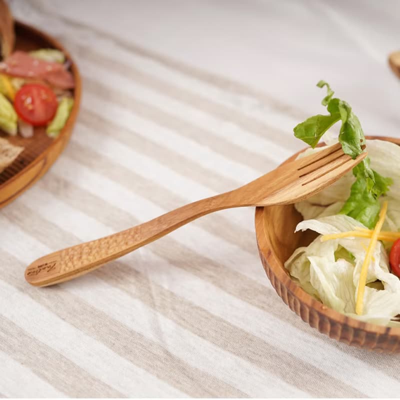 天然柚木叉子-波點款│不上漆/環保餐具/減塑生活 露營野餐/畢業