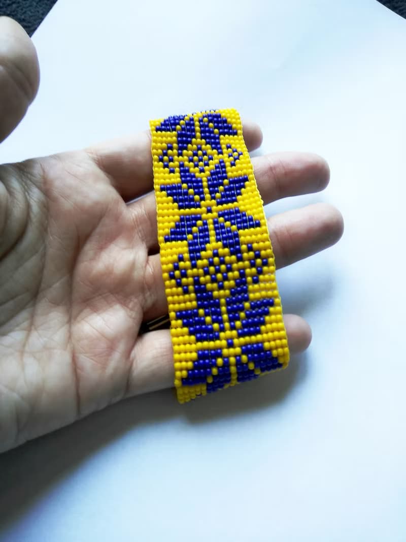 藍色黃色花朵烏克蘭國旗珠子手鍊手工飾品女士禮物